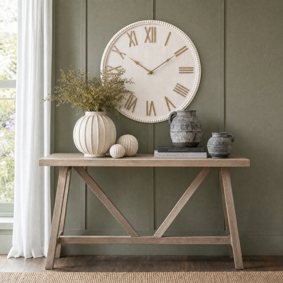 Large Rustic White Clock With Beaded Frame – IOVEM