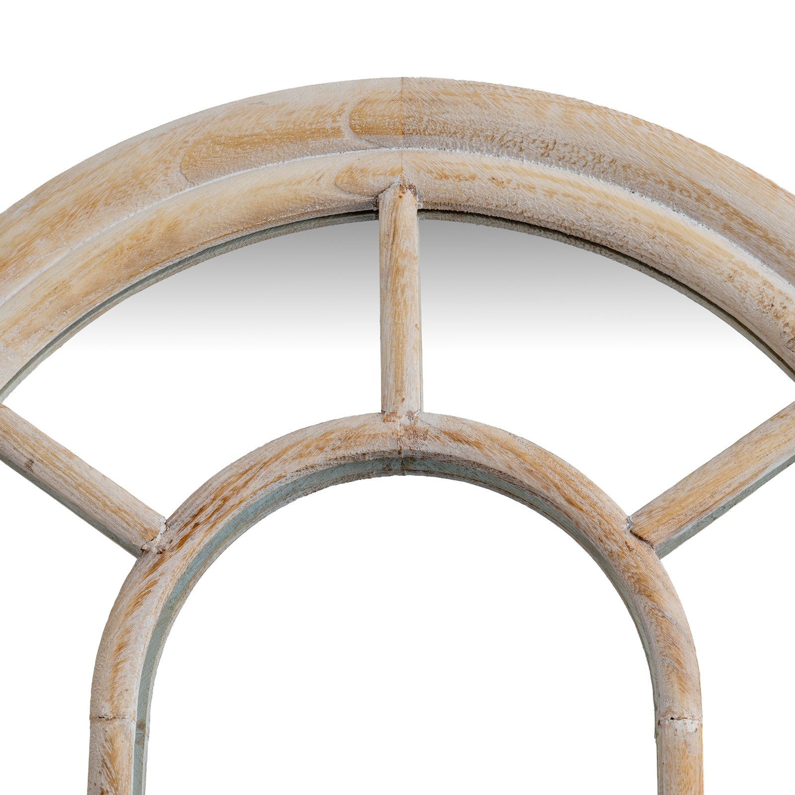 Washed Wood Tall Arched Window Mirror detail – IOVEM