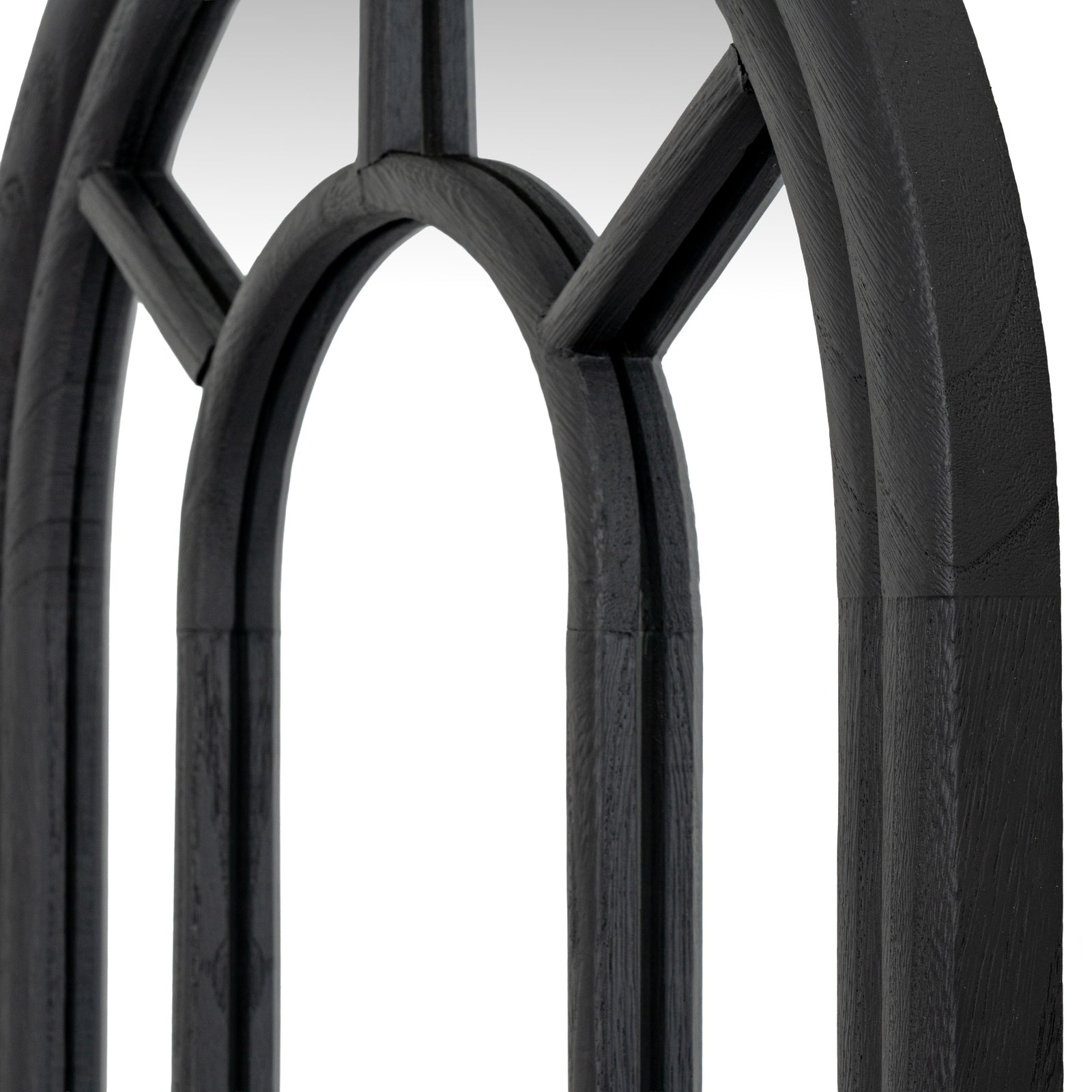 Black Wood Tall Arched Window Mirror detail – IOVEM