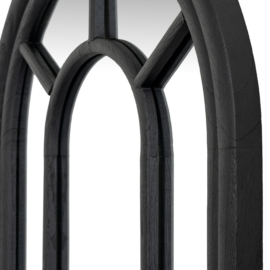 Black Wood Tall Arched Window Mirror detail – IOVEM
