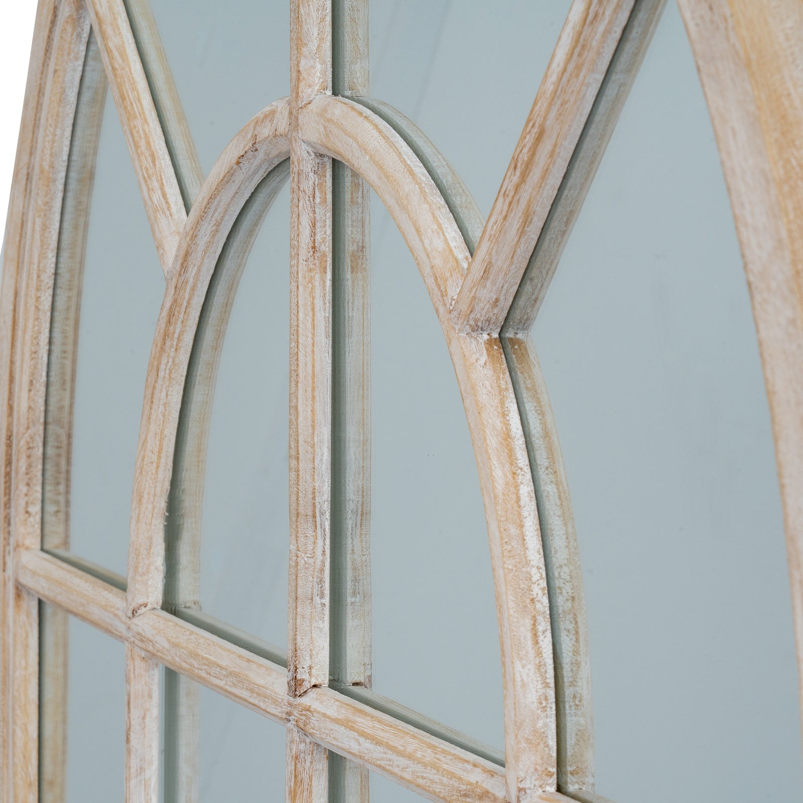 Washed Wood Arched Window Mirror detail – IOVEM