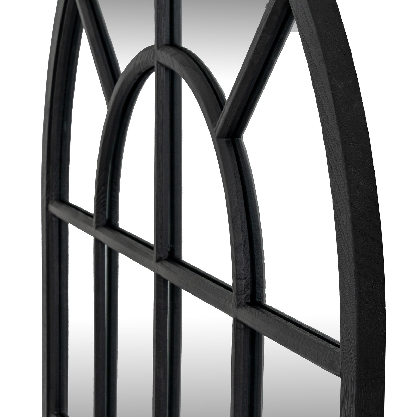Black Wood Arched Window Mirror detail – IOVEM