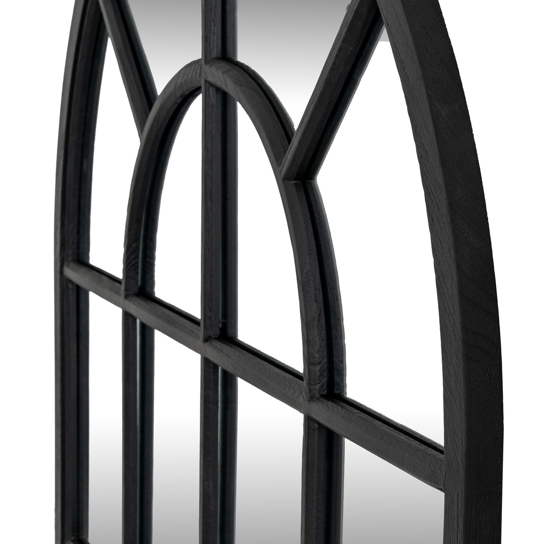 Black Wood Arched Window Mirror detail – IOVEM