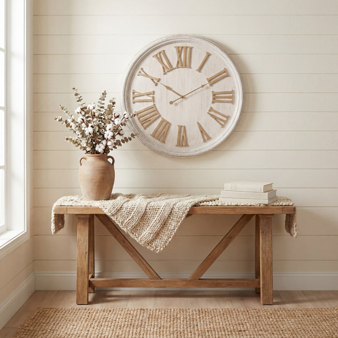 White Wash Clock With Wooden Numerals – IOVEM
