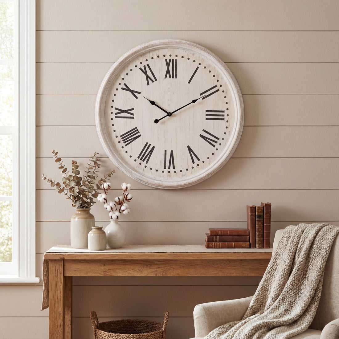 White Wash Clock With Black Numerals – IOVEM