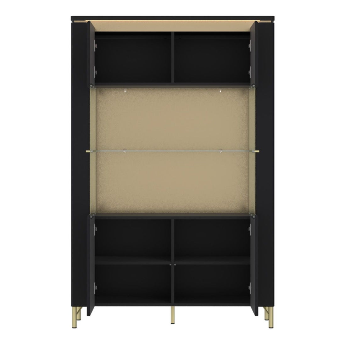Genoa Vitrin 2 Door in Black Matt/Gold