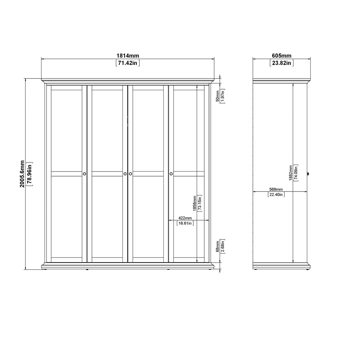 Paris Wardrobe with 4 Doors in White