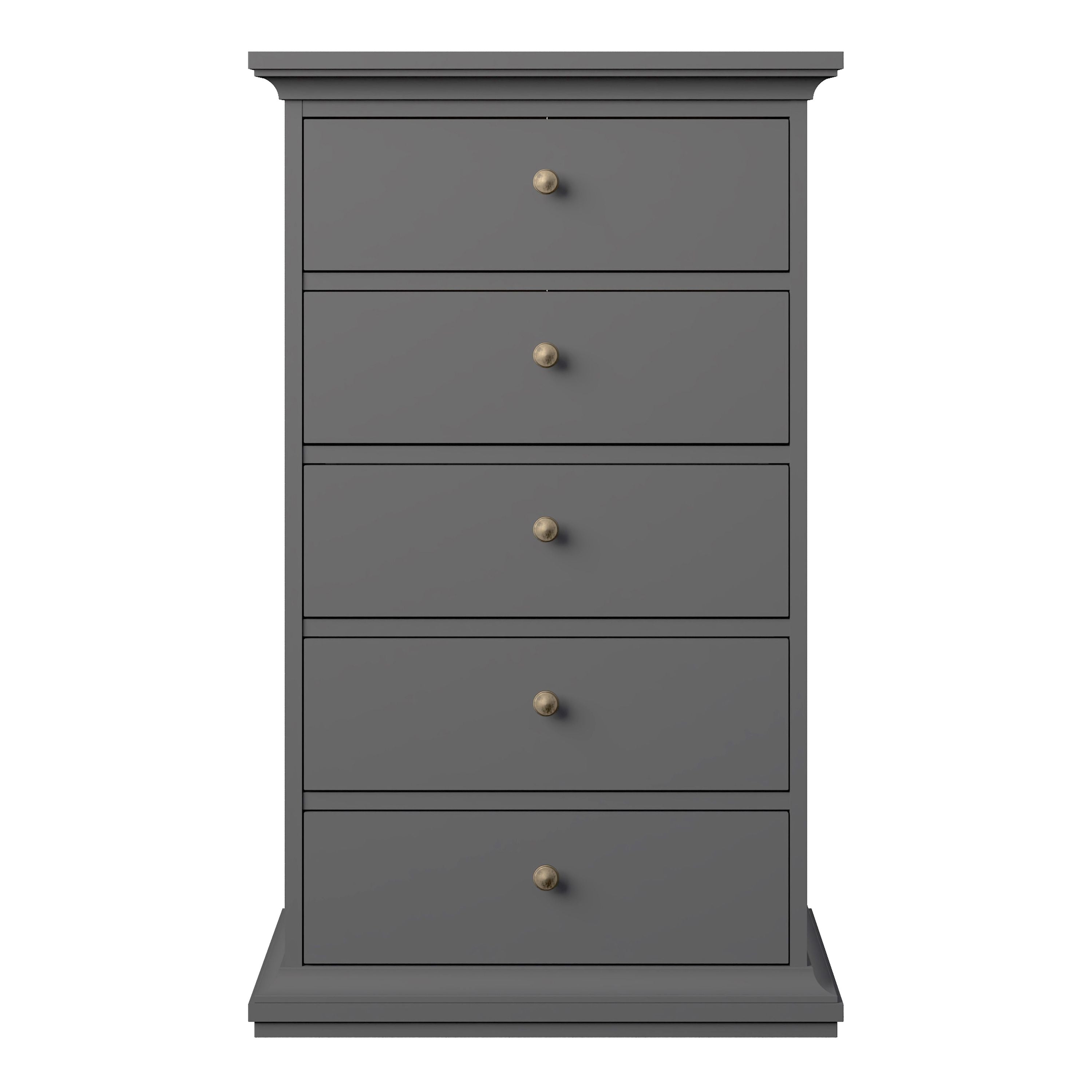 Paris Chest 5 Drawers in Matt Grey