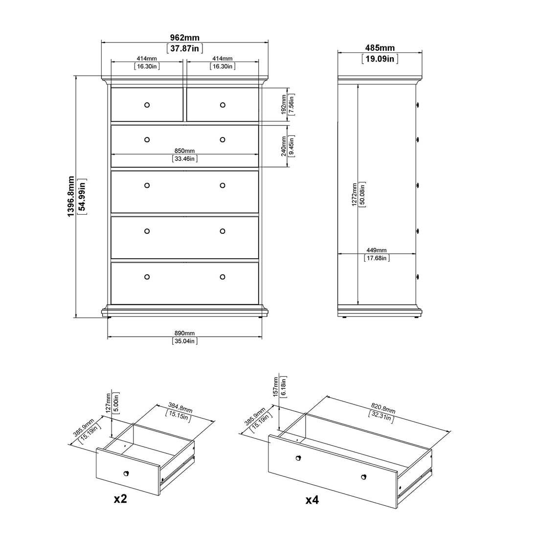 Paris Chest of 6 Drawers in White