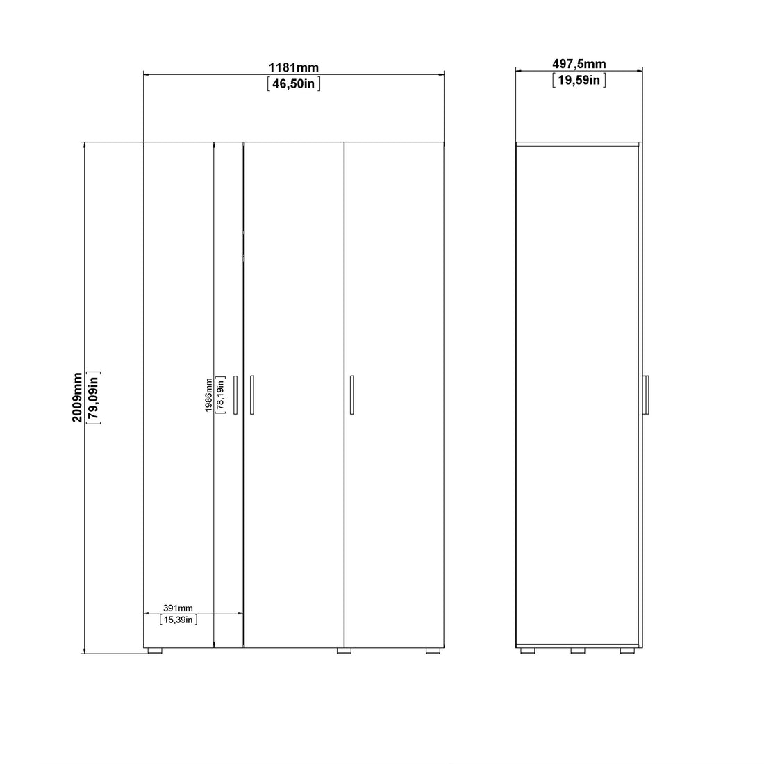 Pepe Wardrobe with 3 Doors in White Woodgrain