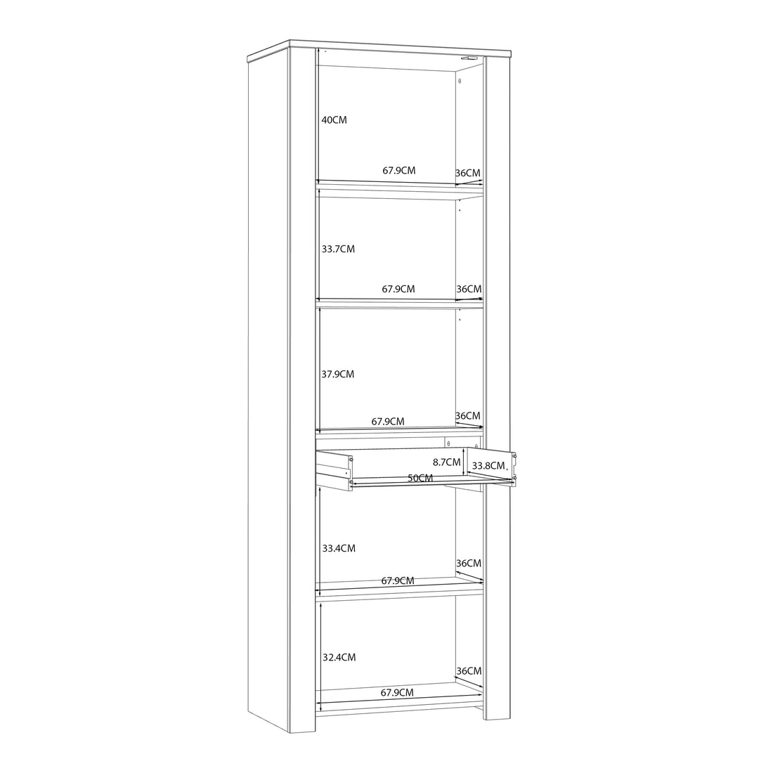 Bohol 2 Door 1 Drawer Narrow Display Cabinet in Riviera Oak/White