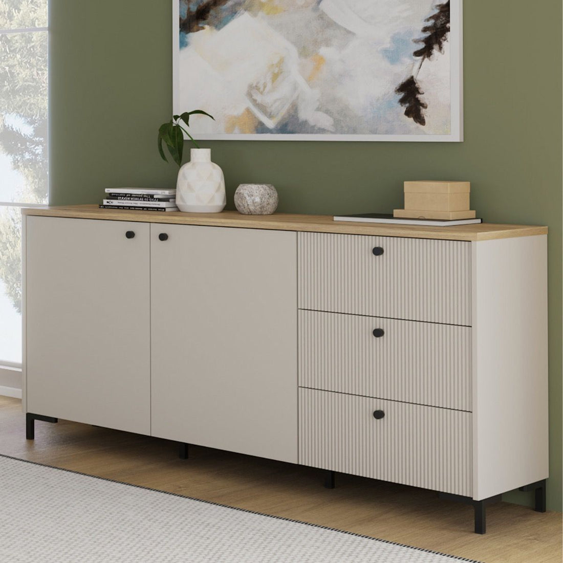 Bixbite Wide Fluted Sideboard in Mauvella Oak & Sand – image 6