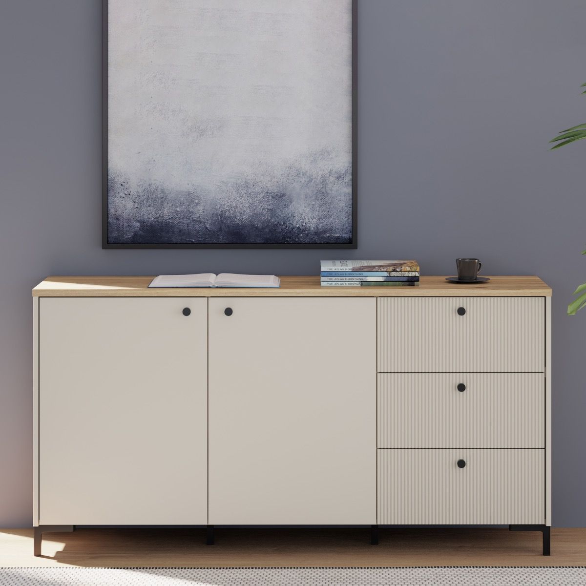 Bixbite Wide Fluted Sideboard in Mauvella Oak & Sand – image 7