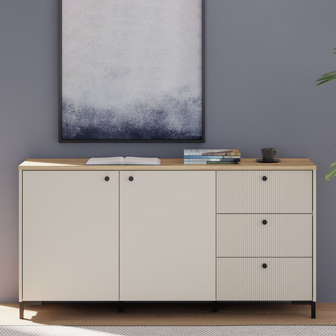 Bixbite Wide Fluted Sideboard in Mauvella Oak & Sand – image 7