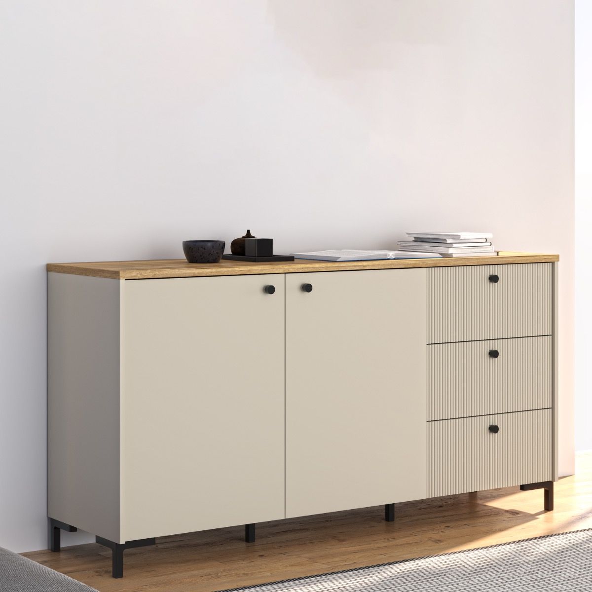 Bixbite Wide Fluted Sideboard in Mauvella Oak & Sand – image 8