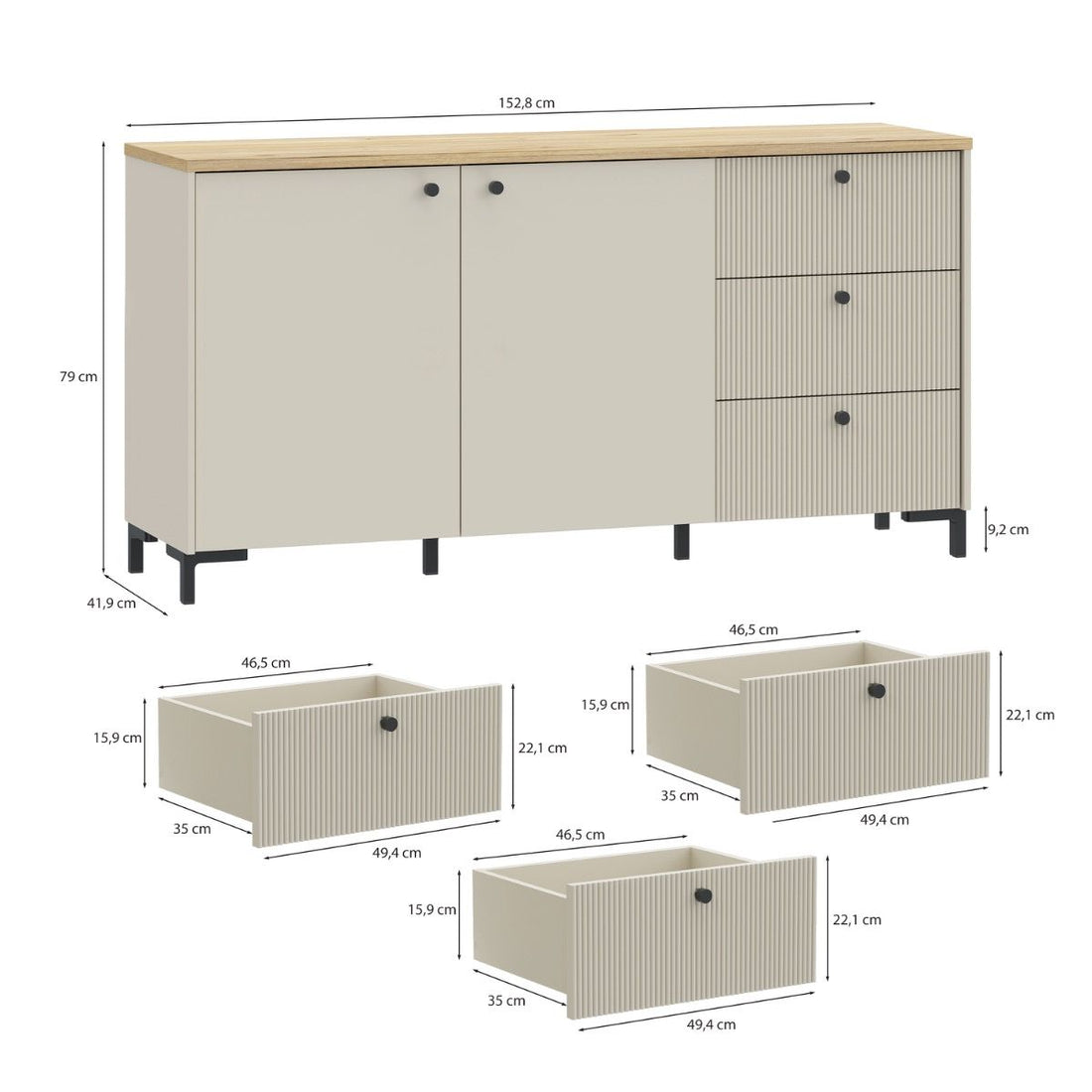 Bixbite Wide Fluted Sideboard in Mauvella Oak & Sand – image 9
