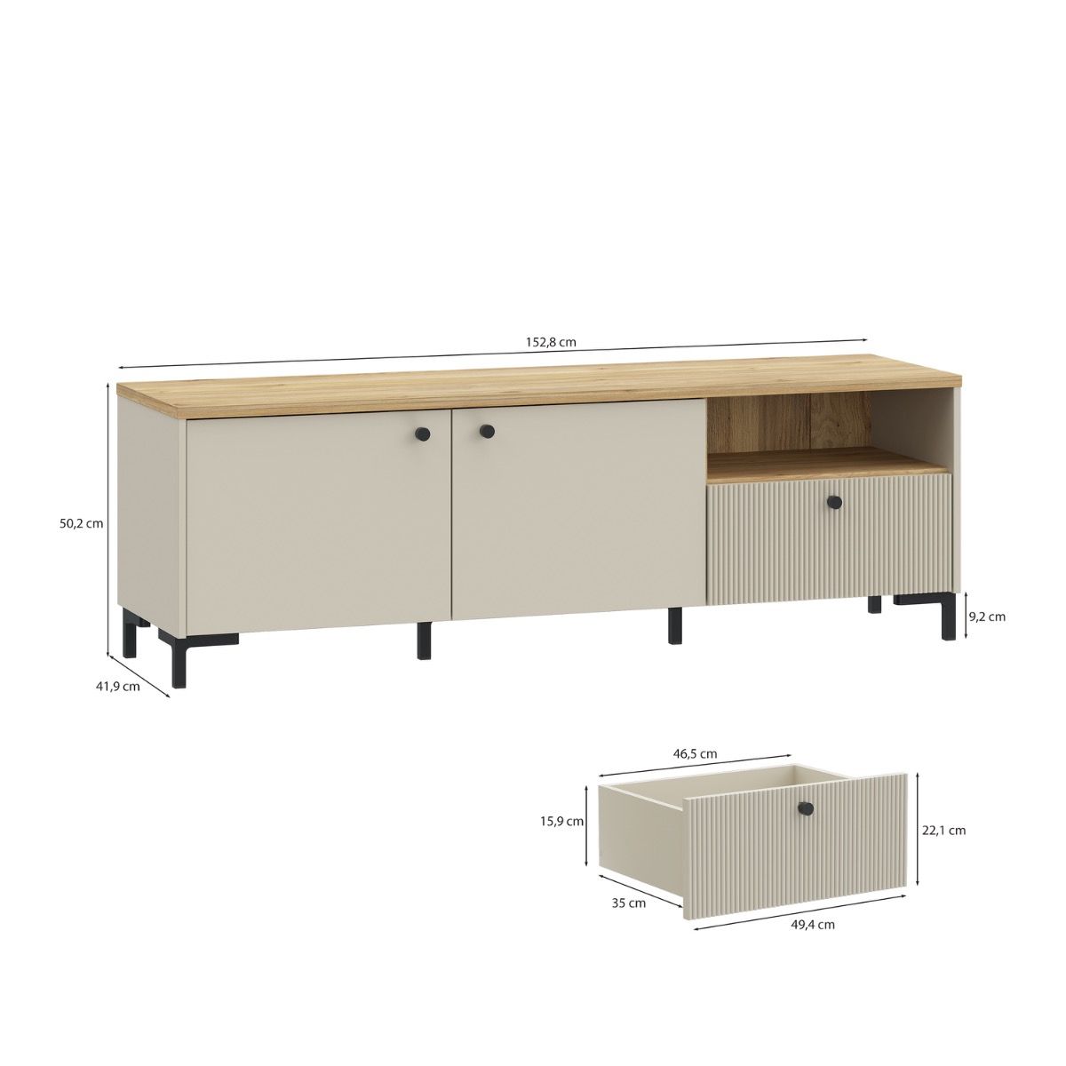Bixbite Wide Fluted TV Unit in Mauvella Oak & Sand – image 11