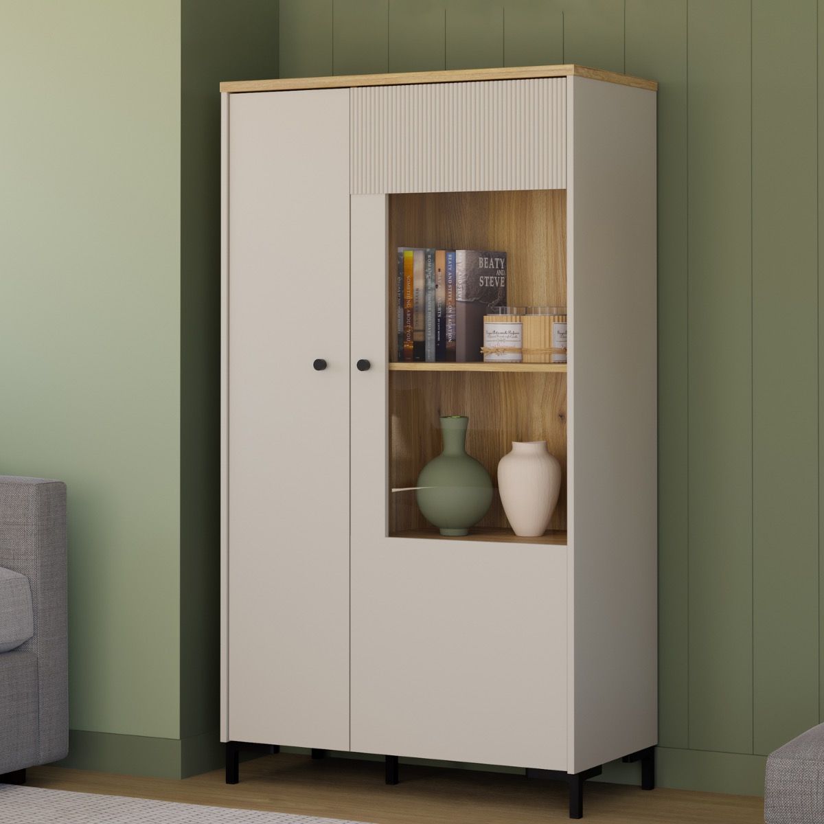 Bixbite Fluted Display Cabinet in Mauvella Oak & Sand – image 9