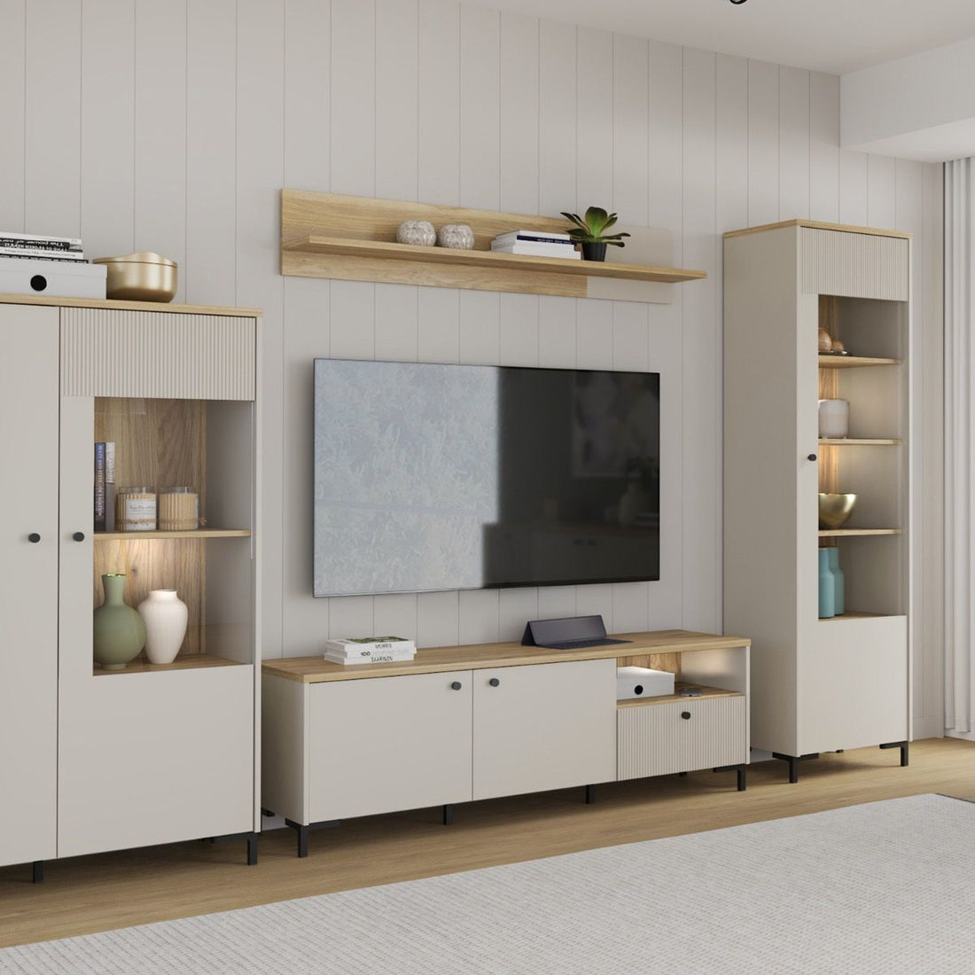 Bixbite Wall Shelf with Sliding Panel in Mauvella Oak & Sand – image 5