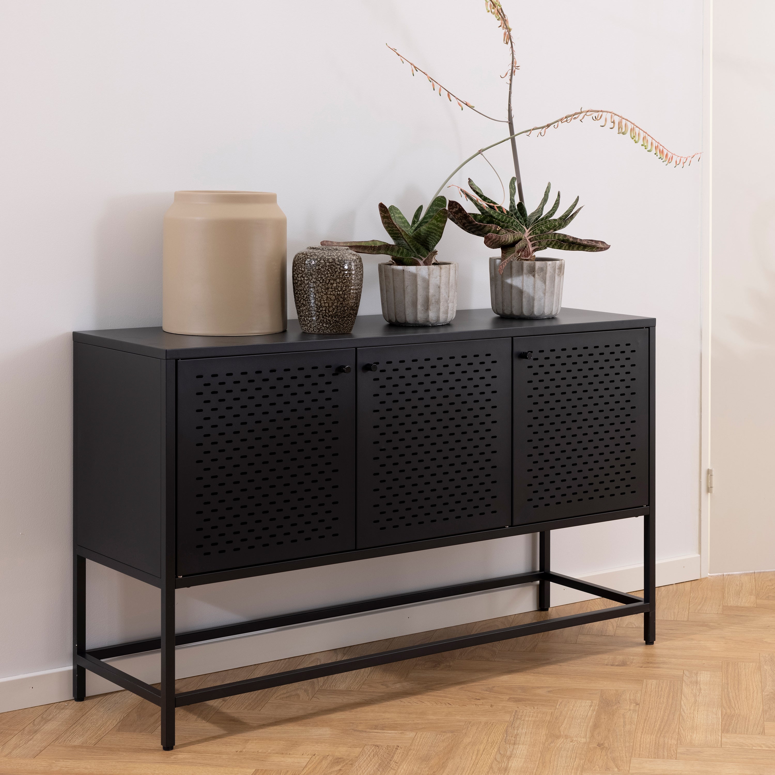 Manchester 3 Door Raised Sideboard in Matt Black