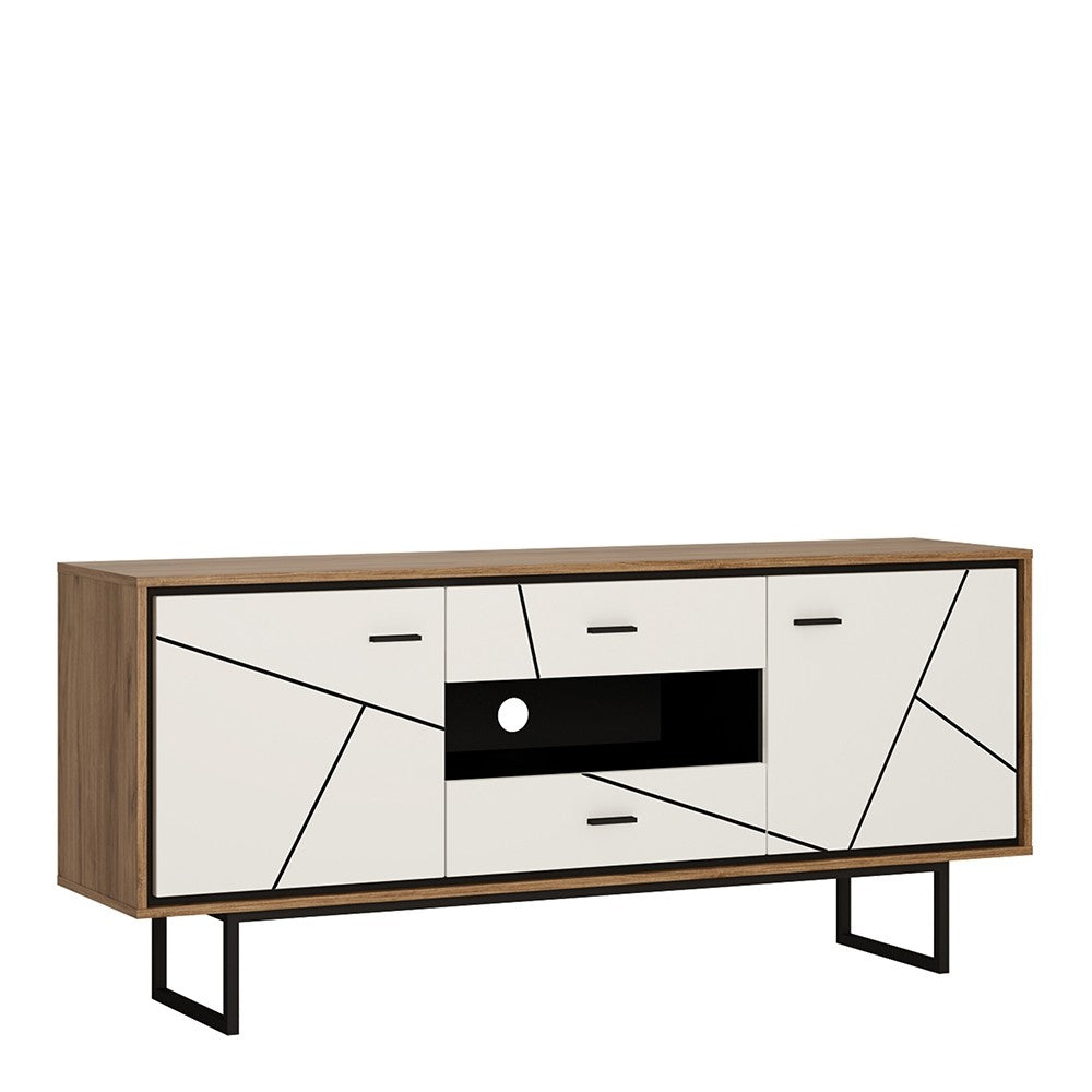 Brolo 2 door 2 drawer TV unit With the walnut and dark panel finish