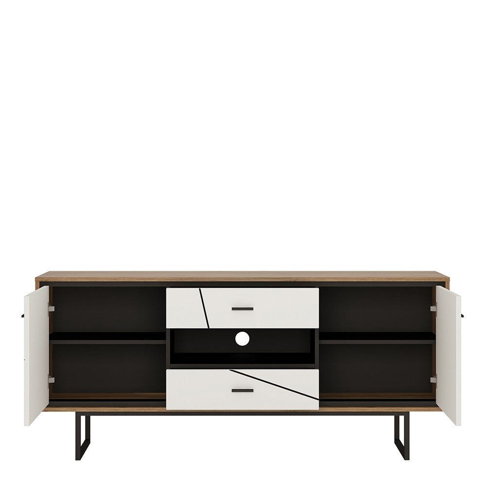 Brolo 2 door 2 drawer TV unit With the walnut and dark panel finish