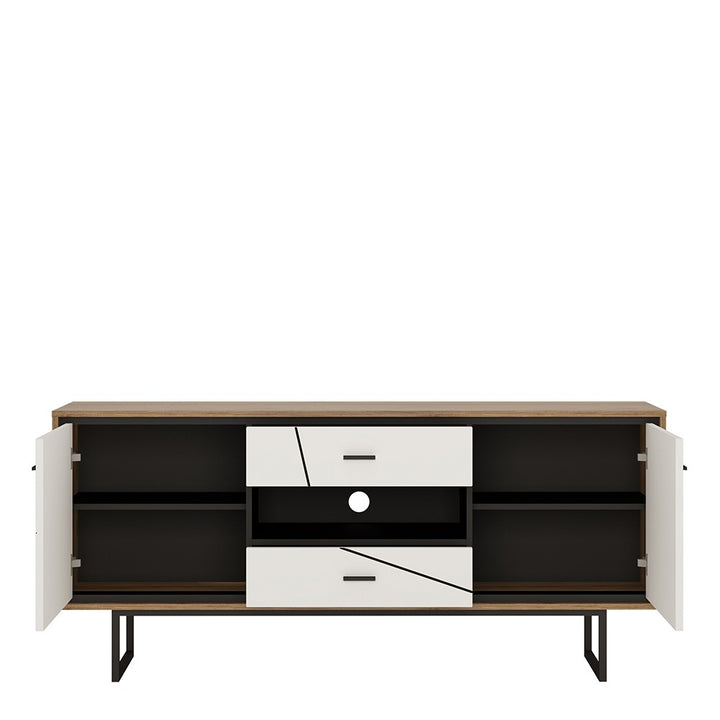 Brolo 2 door 2 drawer TV unit With the walnut and dark panel finish