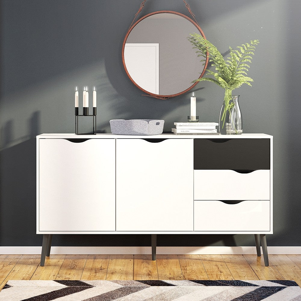 Oslo Sideboard - Large - 3 Drawers 2 Doors in White and Black Matt
