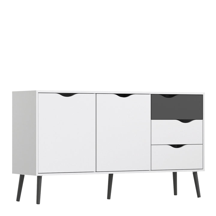 Oslo Sideboard - Large - 3 Drawers 2 Doors in White and Black Matt