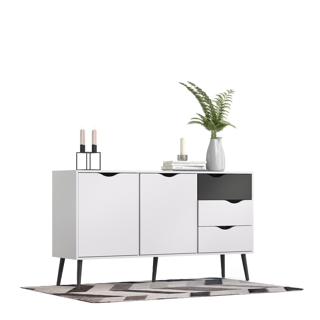 Oslo Sideboard - Large - 3 Drawers 2 Doors in White and Black Matt