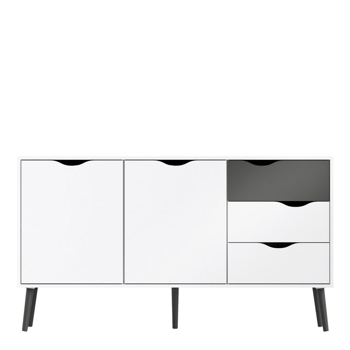 Oslo Sideboard - Large - 3 Drawers 2 Doors in White and Black Matt