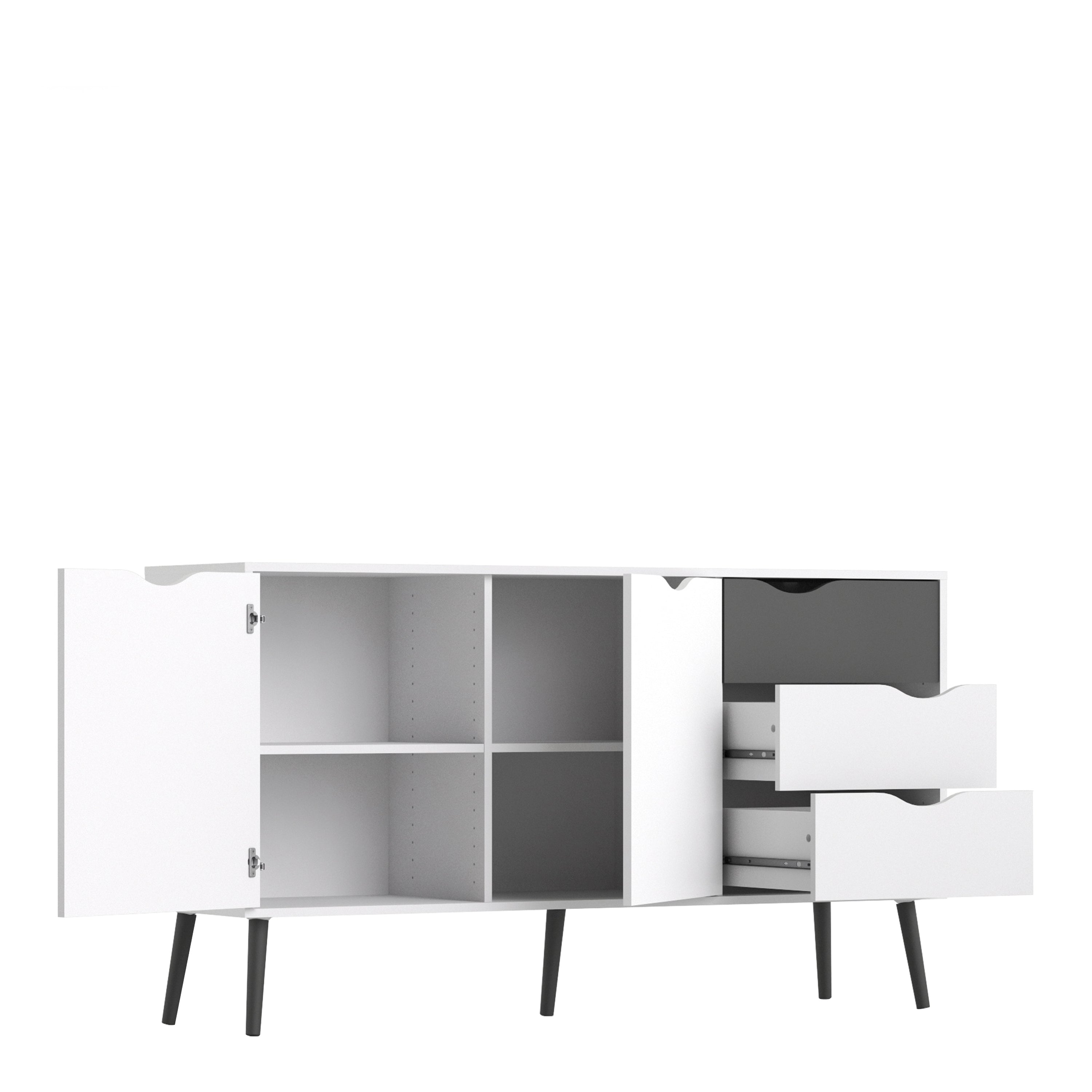 Oslo Sideboard - Large - 3 Drawers 2 Doors in White and Black Matt