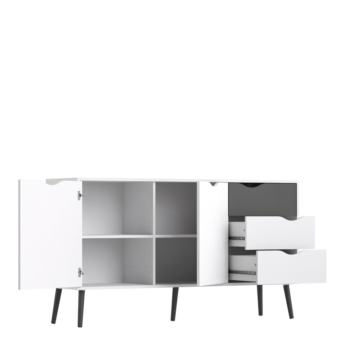 Oslo Sideboard - Large - 3 Drawers 2 Doors in White and Black Matt