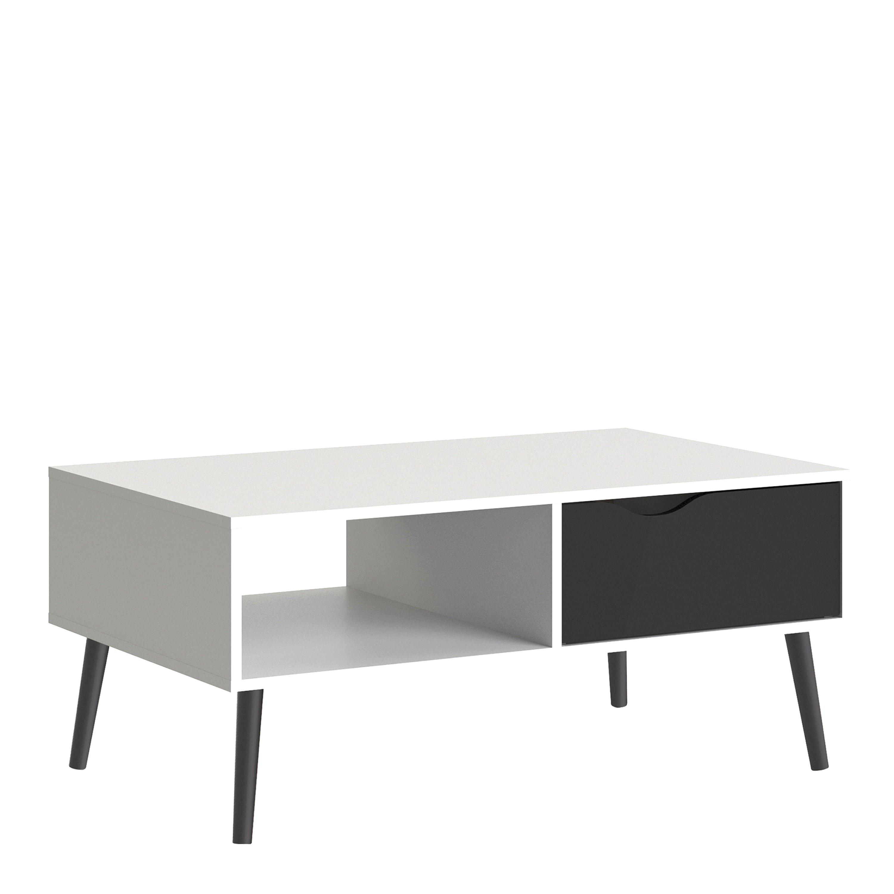 Oslo Coffee Table 1 Drawer 1 Shelf in White and Black Matt