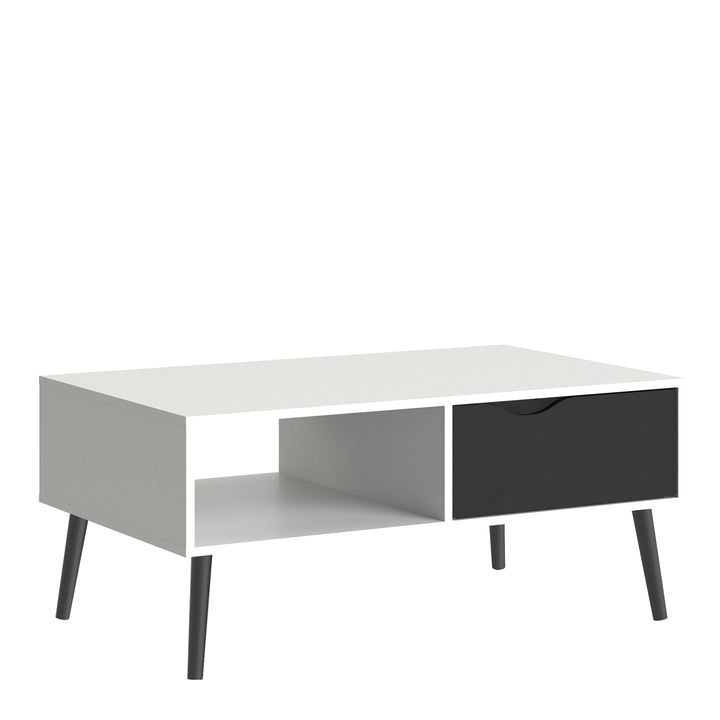 Oslo Coffee Table 1 Drawer 1 Shelf in White and Black Matt