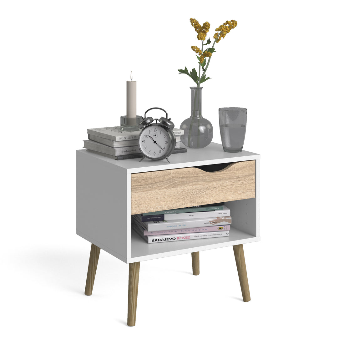 Oslo Bedside 1 Drawer in White and Oak