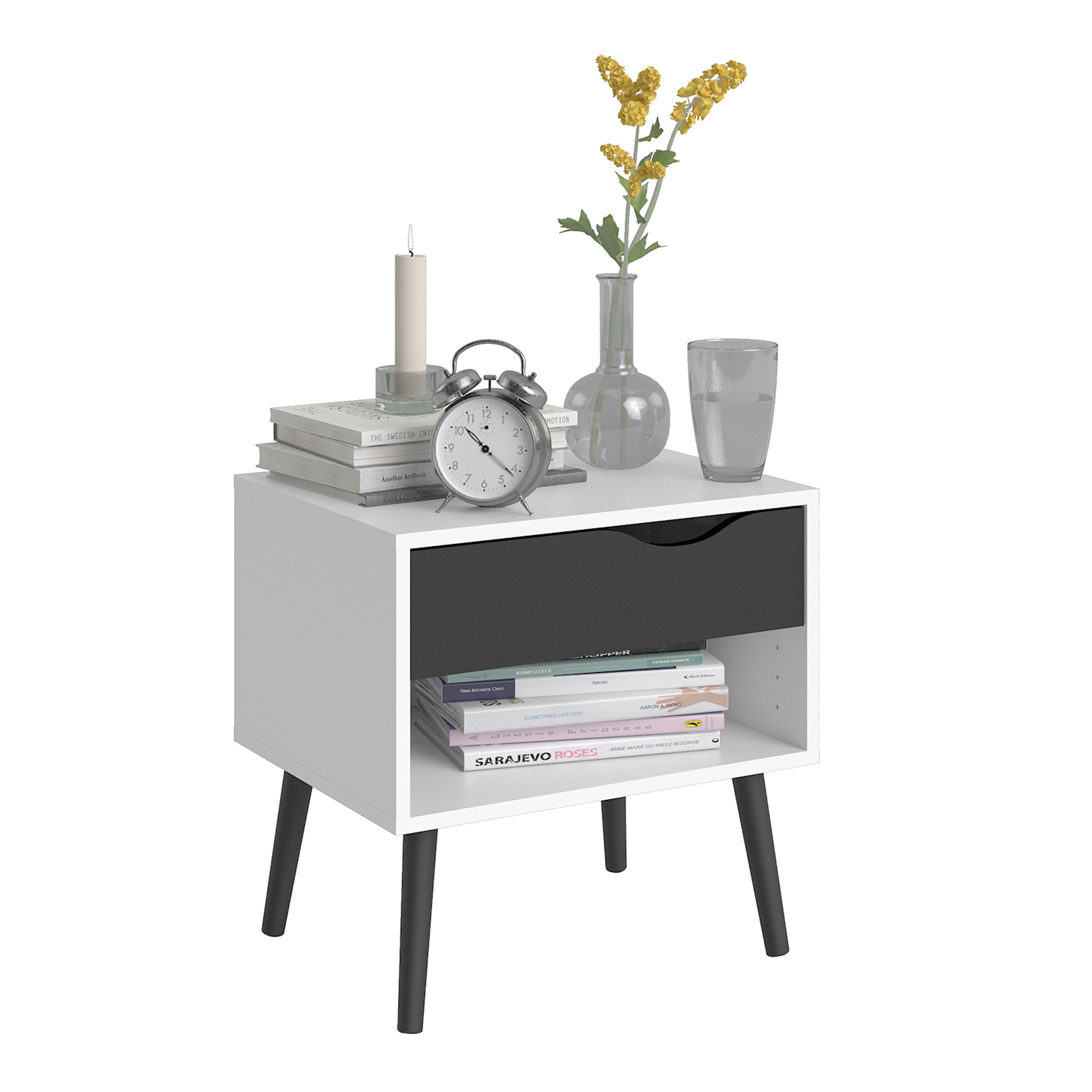 Oslo Bedside 1 Drawer in White and Black Matt