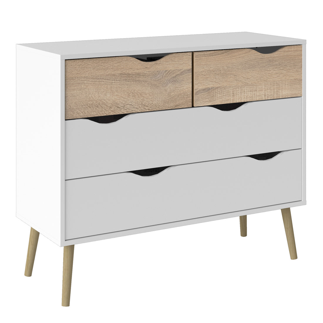 Oslo Chest of 4 Drawers (2+2) in White and Oak