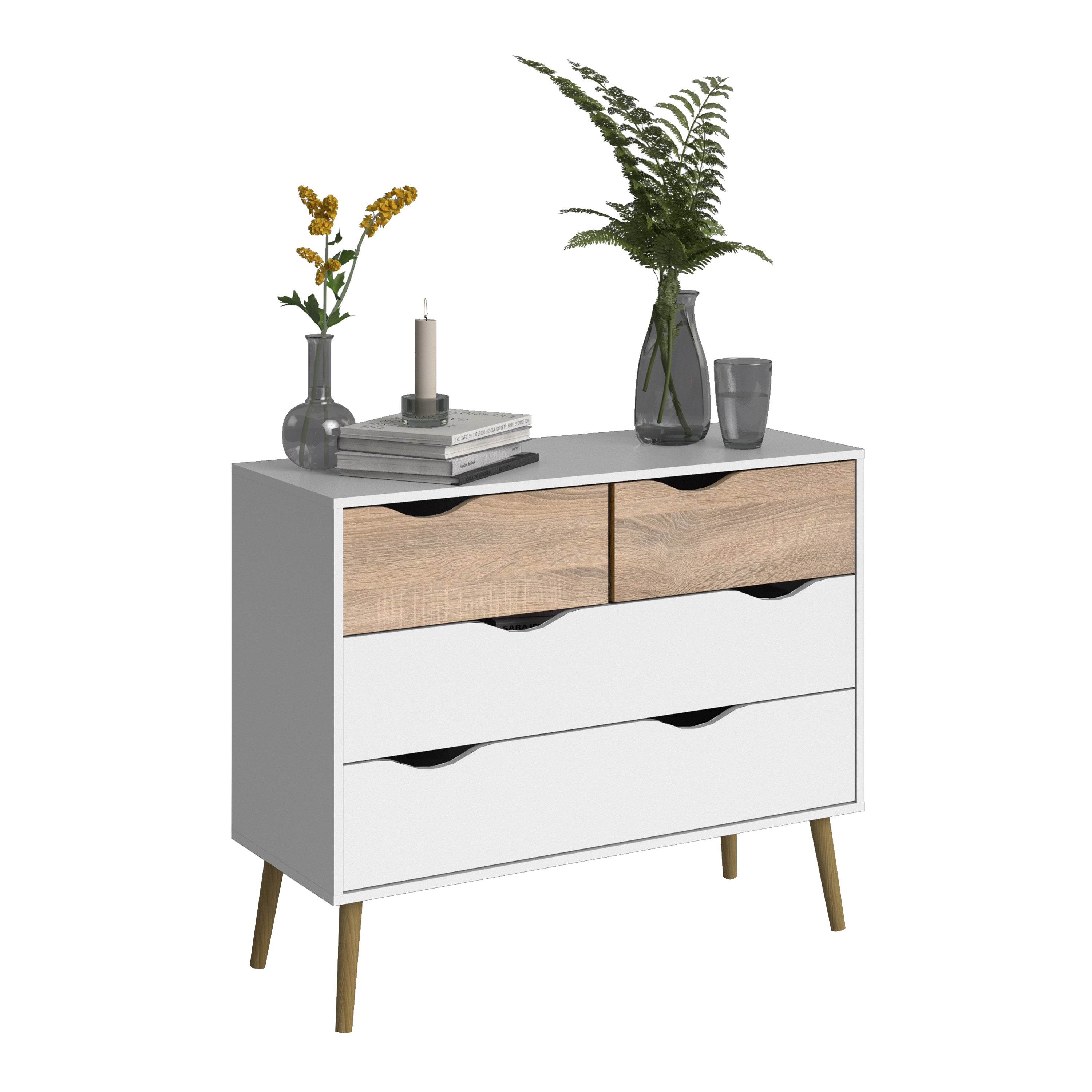 Oslo Chest of 4 Drawers (2+2) in White and Oak