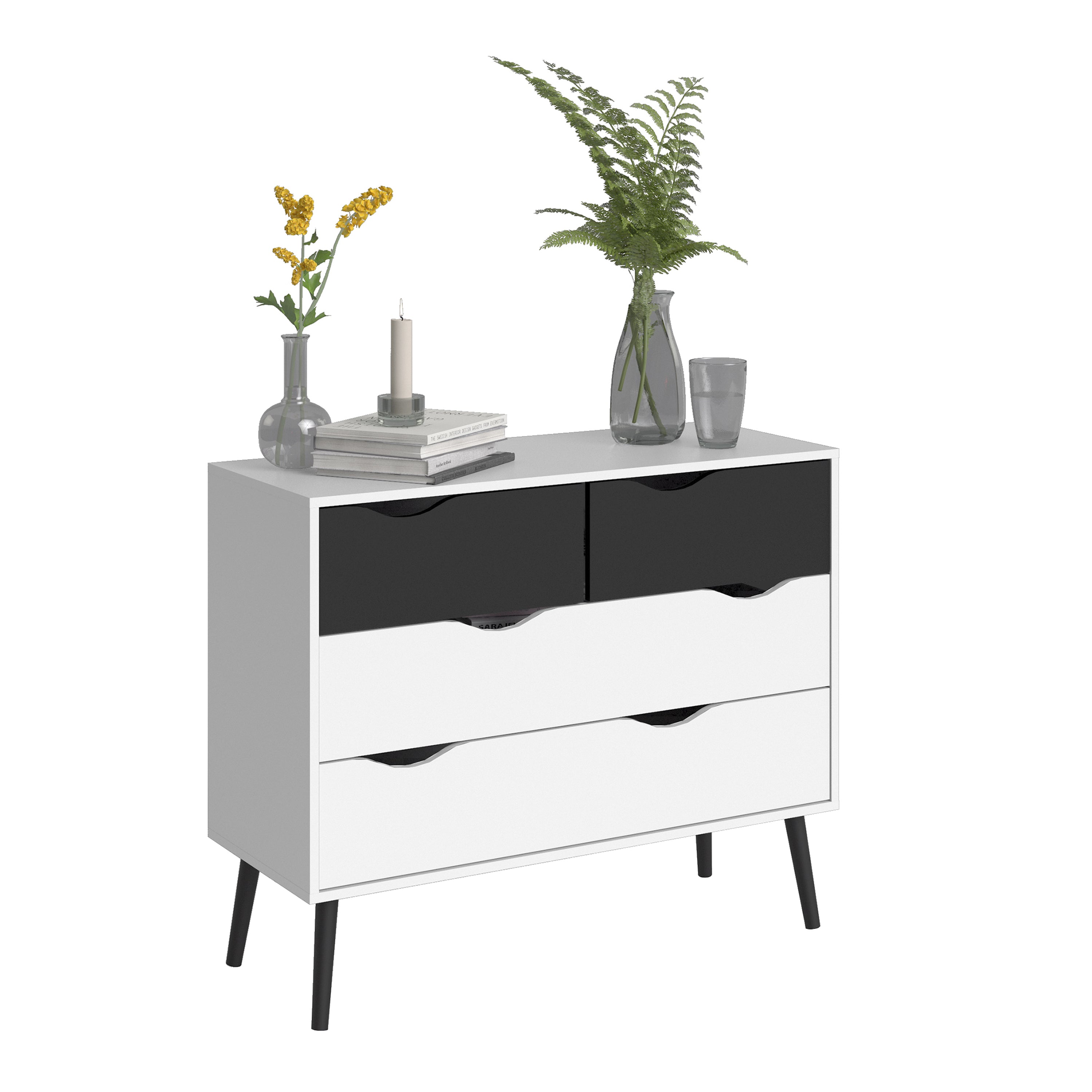 Oslo Chest of 4 Drawers (2+2) in White and Black Matt
