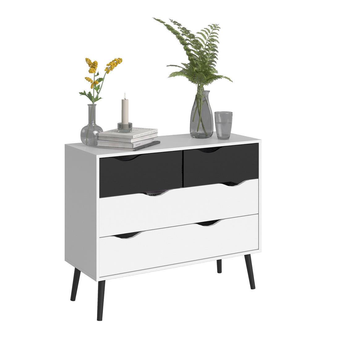 Oslo Chest of 4 Drawers (2+2) in White and Black Matt