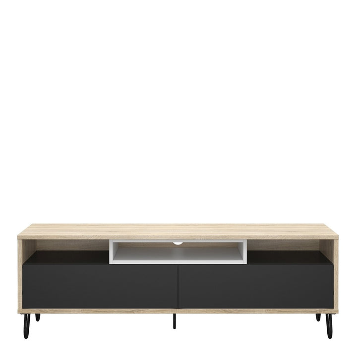 Match TV Unit 2 Drawers w/ Media Compartment in Oak with Dark Grey and White