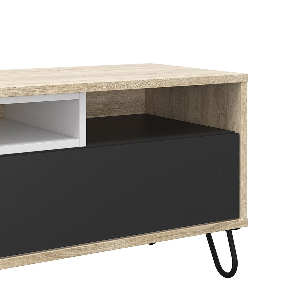Match TV Unit 2 Drawers w/ Media Compartment in Oak with Dark Grey and White