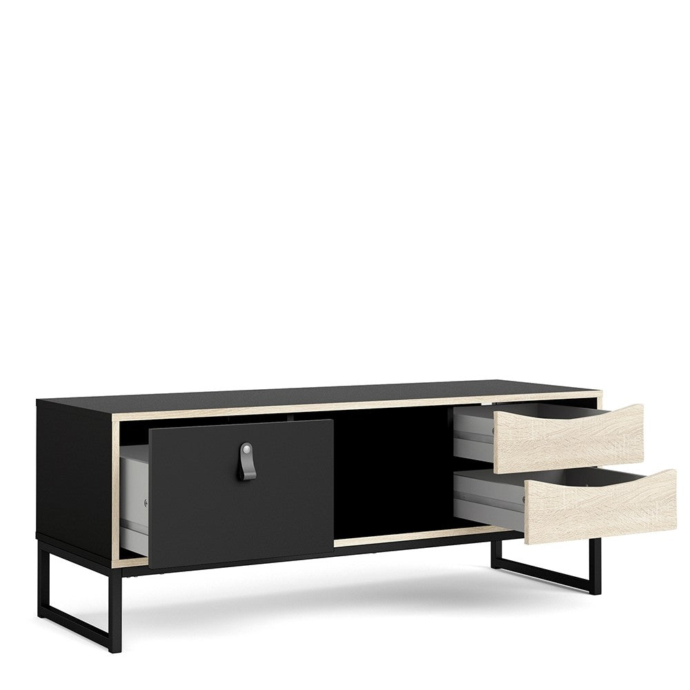 Stubbe TV Unit 1+2 drawers and open shelf in Matt Black Oak