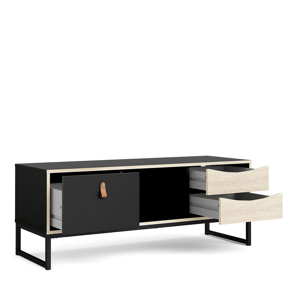 Stubbe TV Unit 1+2 drawers and open shelf in Matt Black Oak