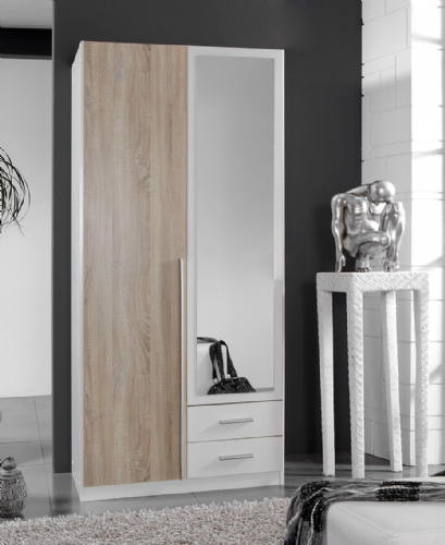 Alaska White and Oak effect 2 Door  2 Drawer Wardrobe